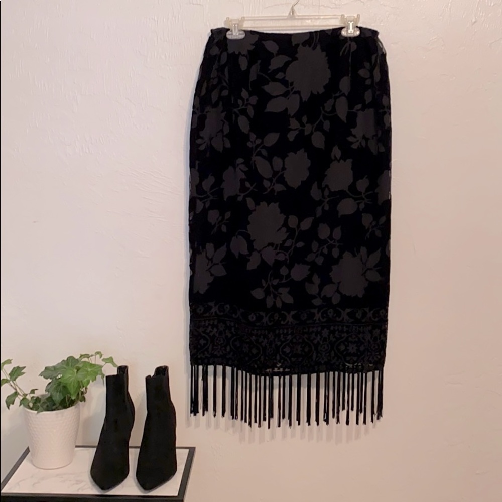 Vintage black midi skirt with tassels